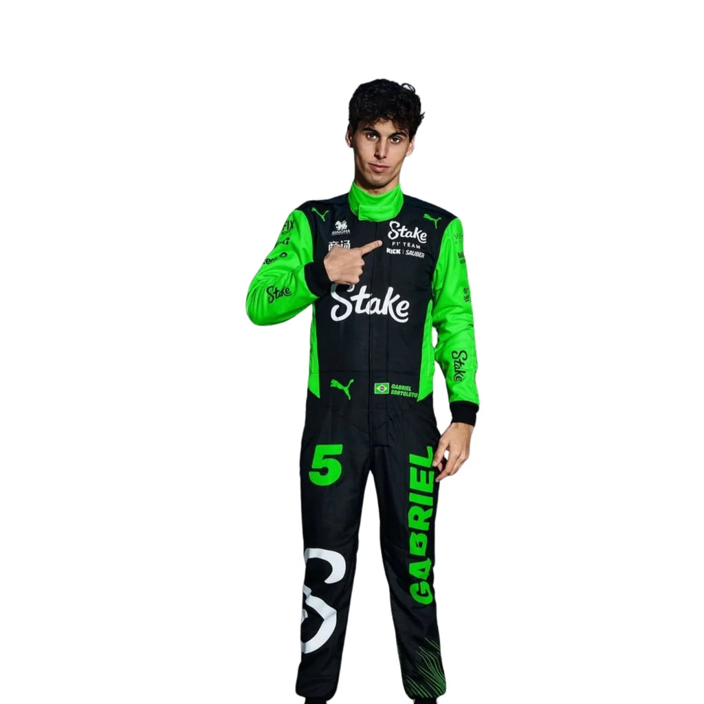 2025 Kick Sauber F1 Racing Suit – Gabriel Bortoleto #5 | Custom Go Kart & Motorsport Suit