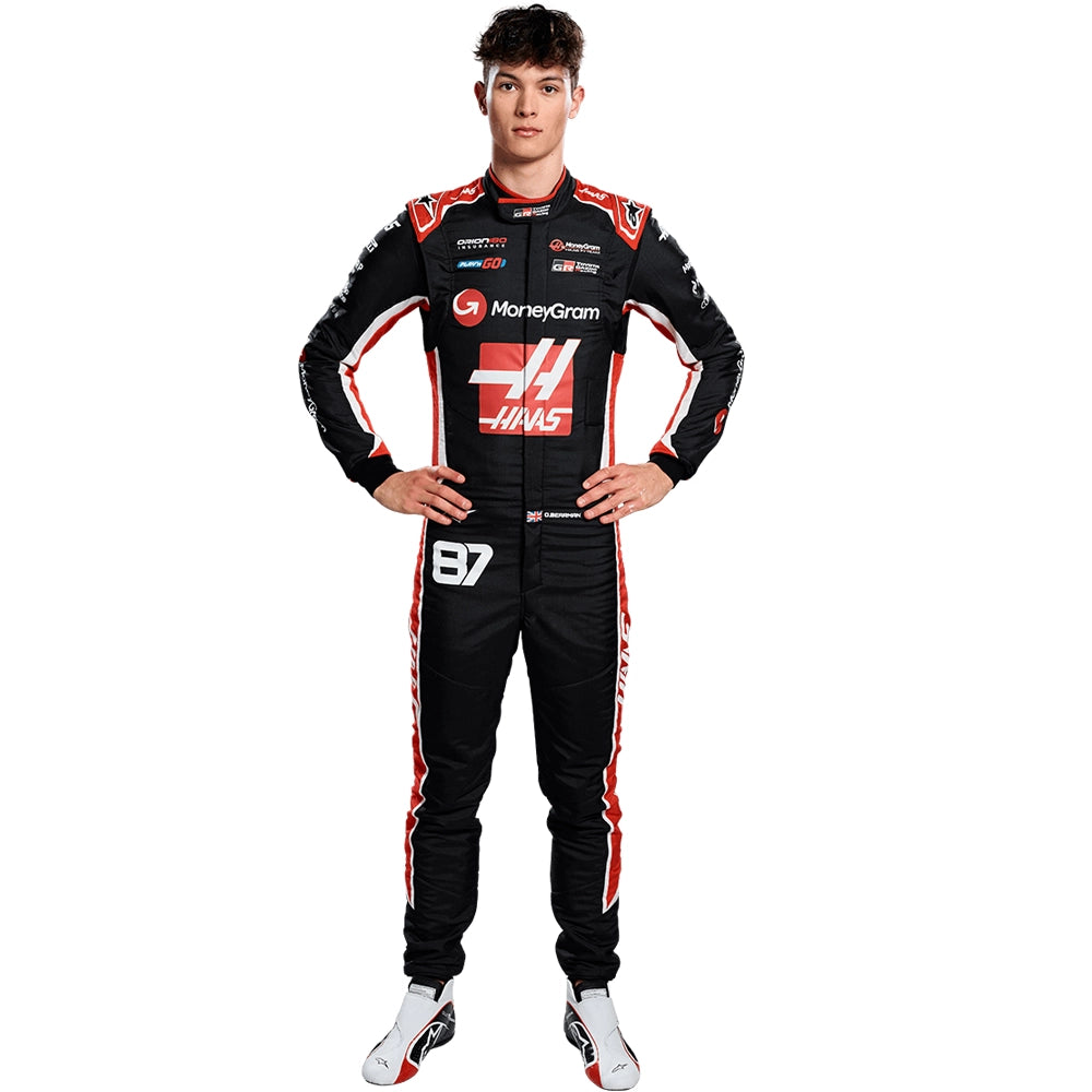 2025 Haas F1 Racing Suit – Oliver Bearman #87 | Custom Go Kart & Motorsport Suit