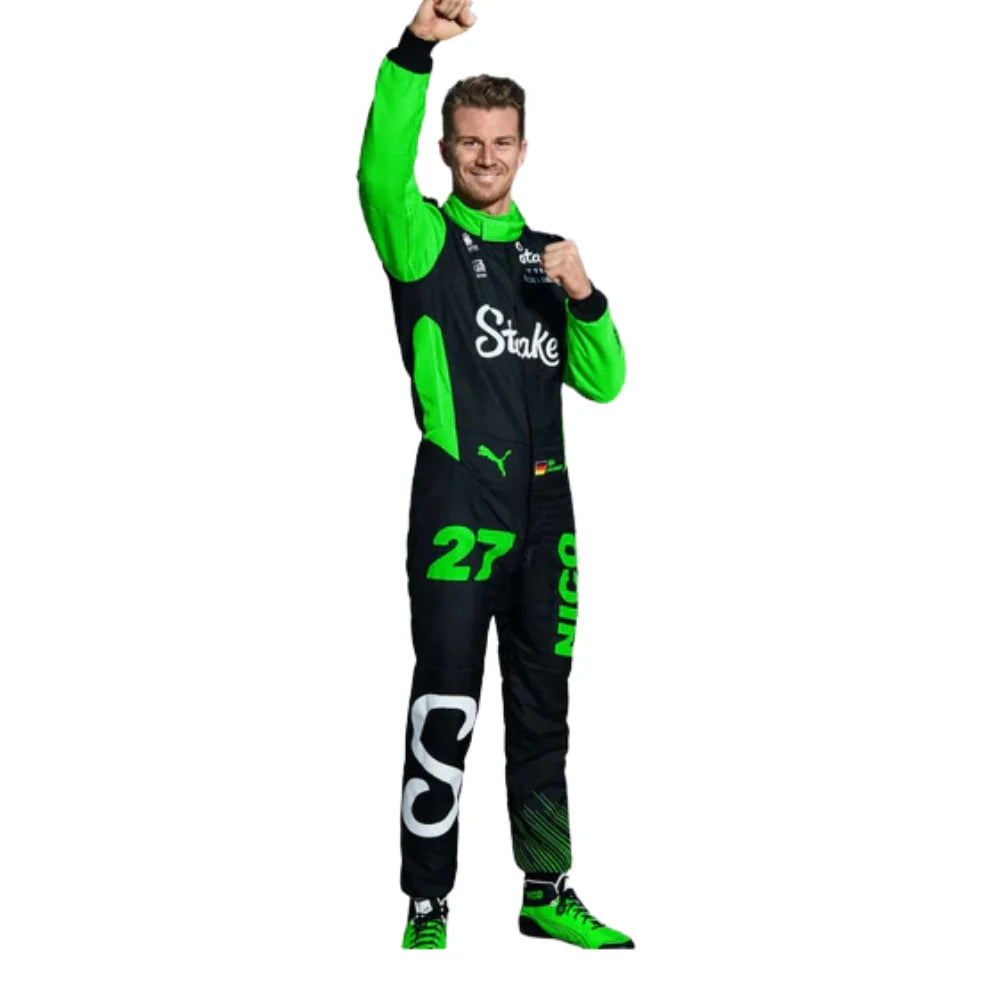 2025 Kick Sauber F1 Racing Suit – Nico Hulkenberg #27 | Custom Go Kart & Motorsport Suit