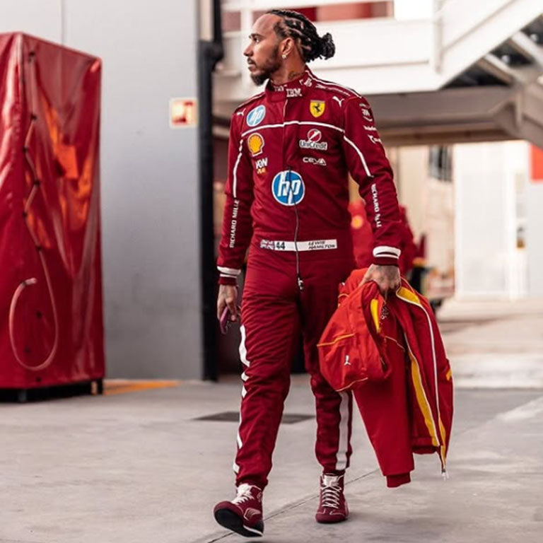 2025 Ferrari F1 Racing Suit – Lewis Hamilton #44 | Custom Go Kart & Motorsport Suit